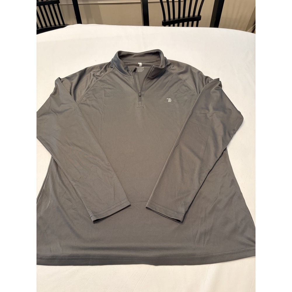 Tif Men's Gray Solid 1/4 Zip Mock Neck Long Sleeve Polyester Pullover XL